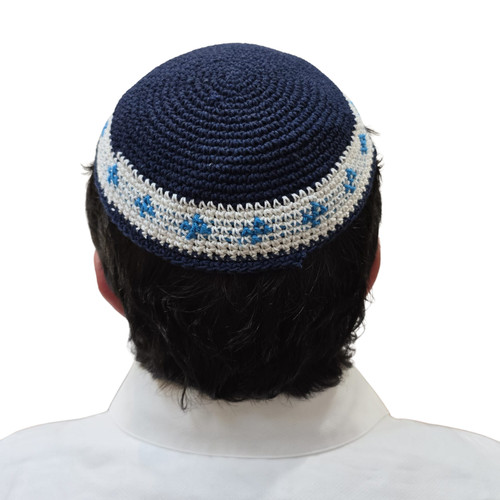 Blue knit yarmulke yamaka - yarmulke,
